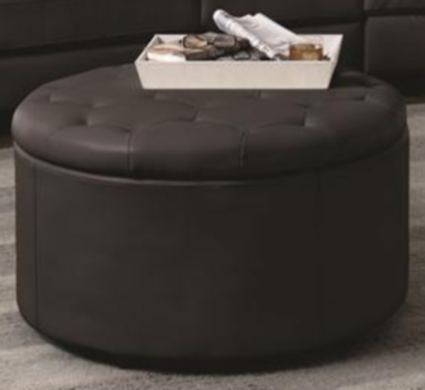 Black Round Leather Storage Ottoman, Round Leather Storage Ottoman