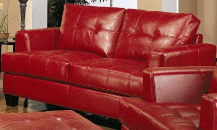 Contemporary Red Leather Loveseat, Red Leather Love Seat
